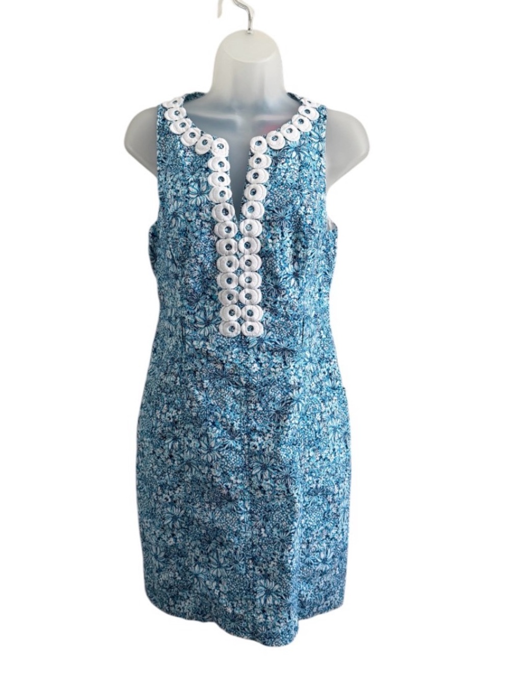 Lilly Pulitzer Guliana Stretch Shift Dress Blooming Together Blue White *No Belt - Picture 2 of 10